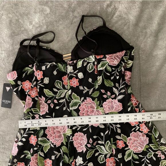 Guess Floral Mini Dress Womens 14 Embroidered Spaghetti Strap Party Padded - Picture 10 of 12